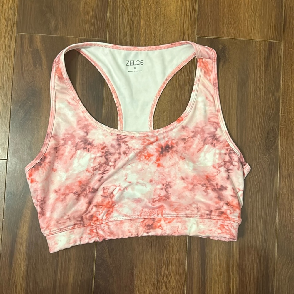 Zelos Pink Tie Dye Sports Bra Medium Racerback Workout Yoga Athletic Top